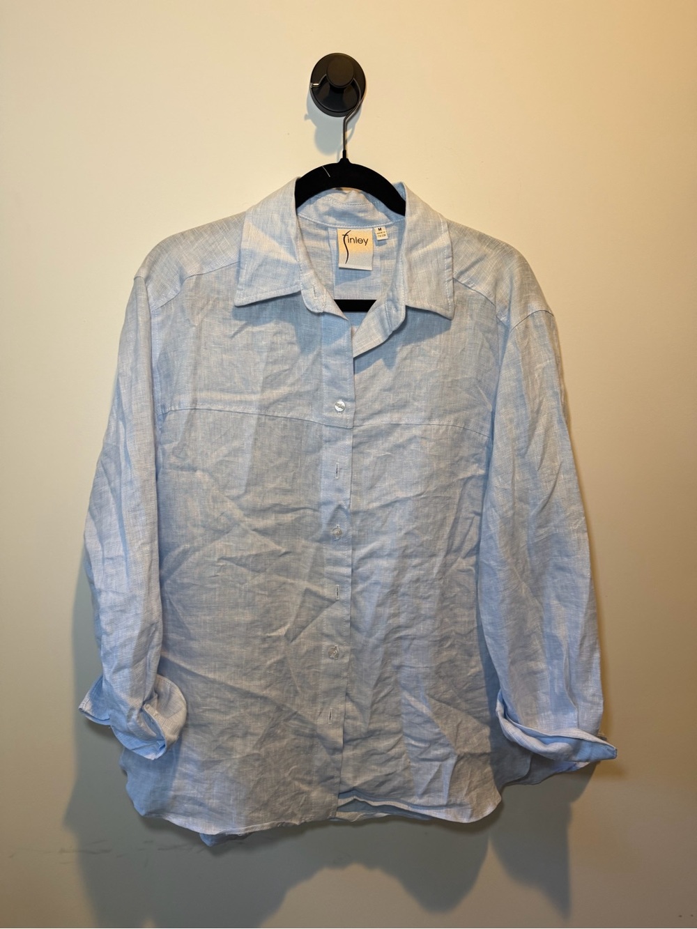 Finley Light Blue Linen-Blend Button Down Shirt